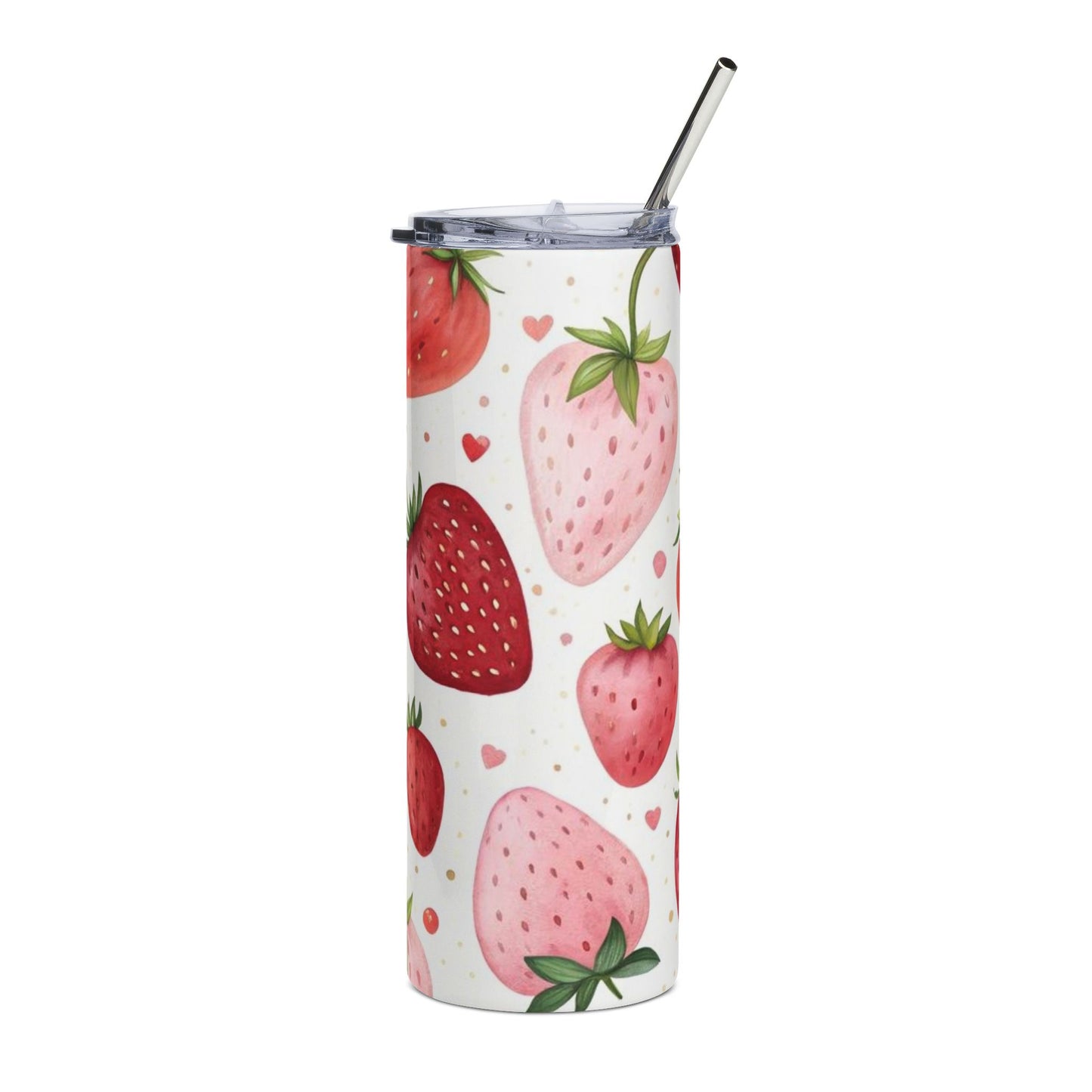 Strawberry Pattern 20oz Stainless Tumbler — Cute Fruit Water Bottle