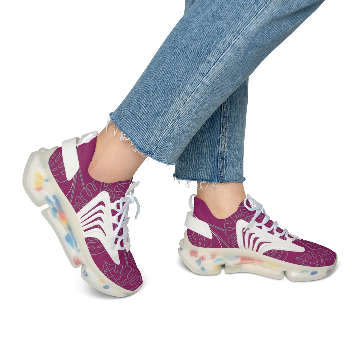 Women's Mesh Sneakers — Lightweight Breathable Running Shoes with Abstract Pink Pattern