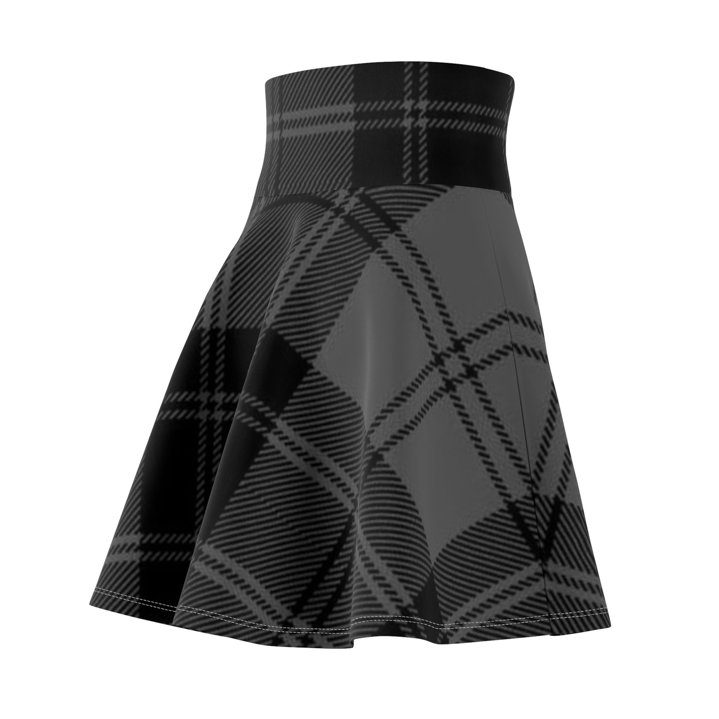 Black Plaid Skater Skirt — Women's AOP Gothic Plaid Flared Skirt