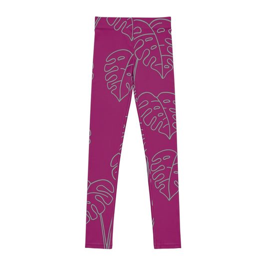 Kids Pink Monstera Leaf All-Over Print Leggings