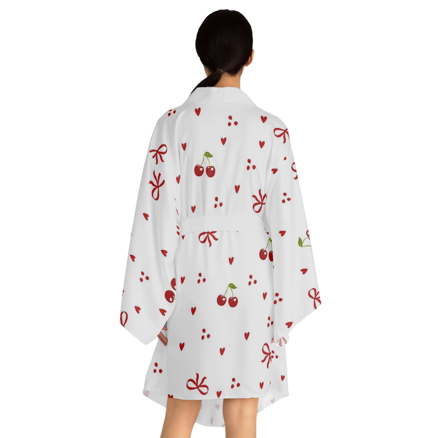 Cherry Heart Kimono Robe – Cute Cherry & Bow All-Over Print Nightwear for Women 🍒