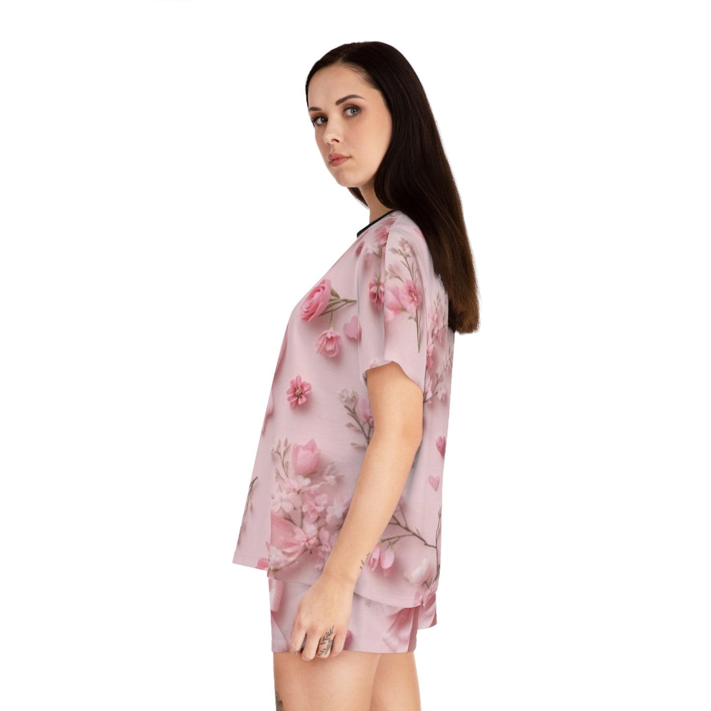 Pink Floral Bow Women's Pajama Set — Cute Short Sleepwear