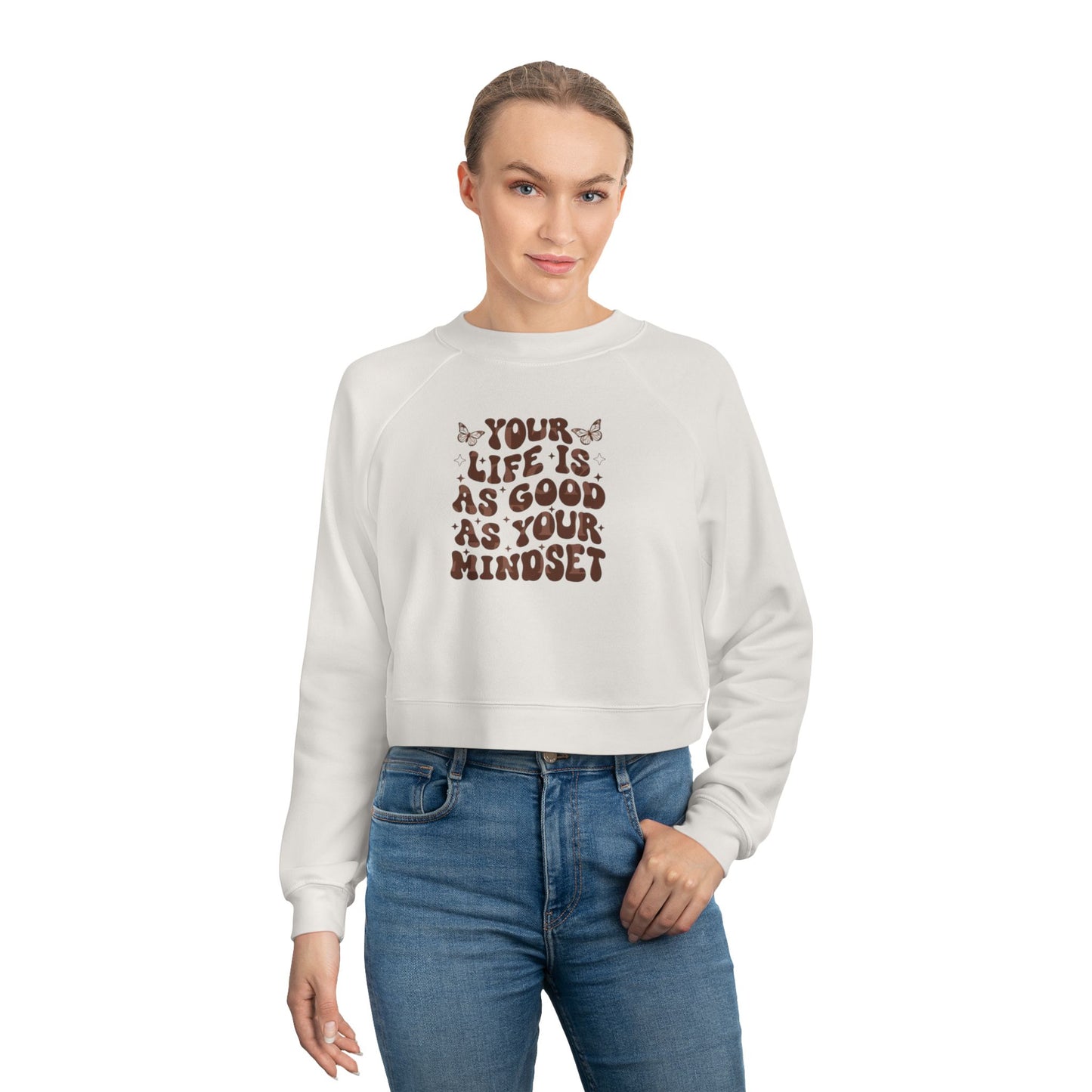 Cropped Pullover — "Your life Is As Good As Your Mindset" Retro Floral