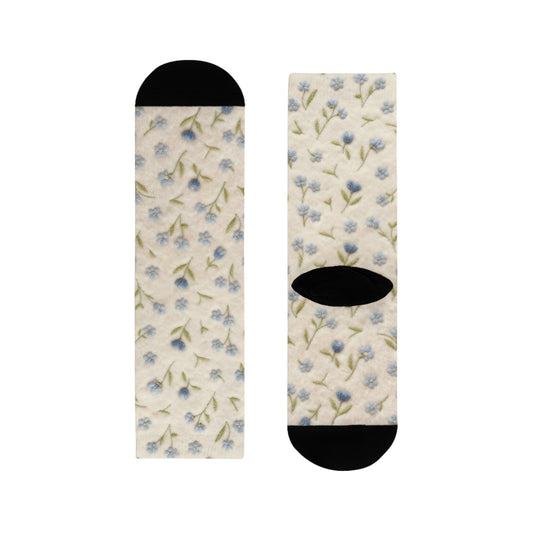 Floral Bluebud Crew Socks — Soft Vintage Wildflower Sublimation Socks