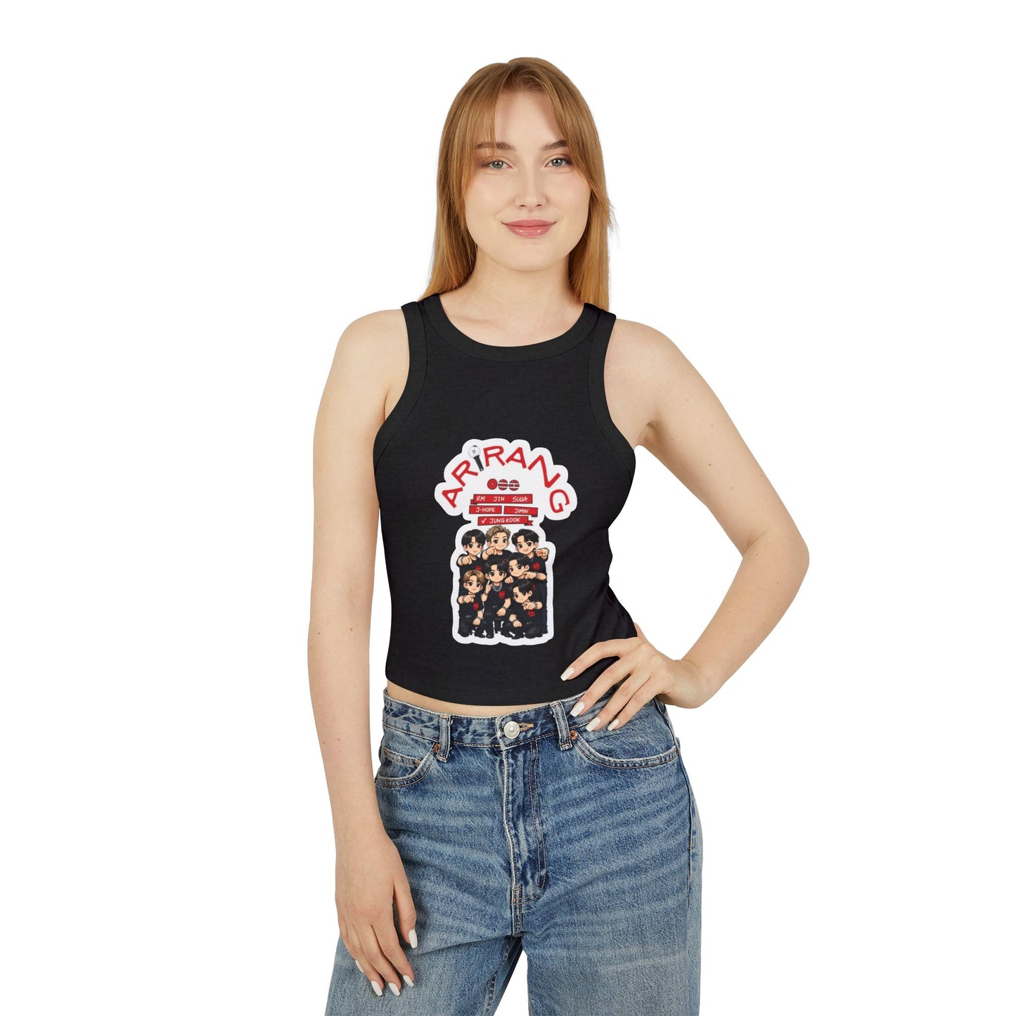 Arirang Graphic Racer Tank Top — K‑Pop Inspired Women's Crop Tank