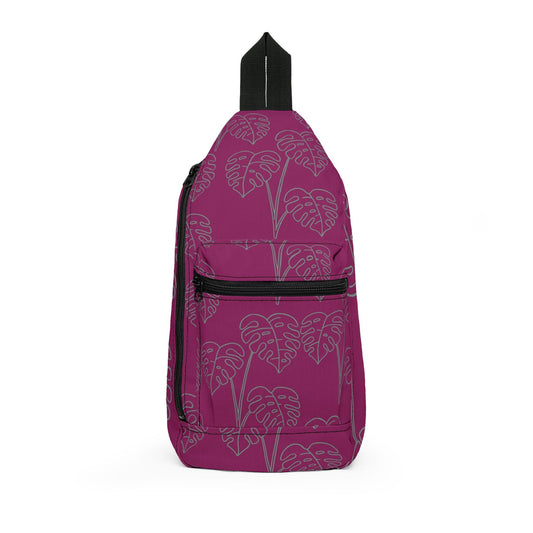 Monstera Pattern Sling Bag — Pink Tropical Crossbody Bag
