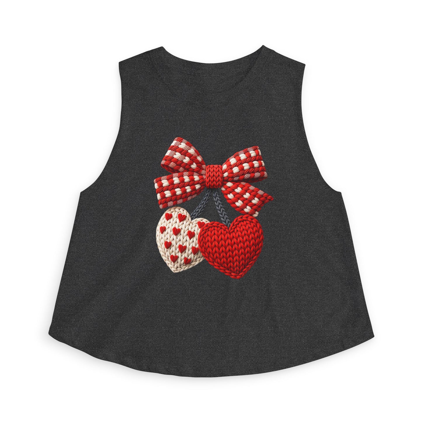 Crochet Heart Bow Crop Top — Cute Valentine's Knit Hearts Tank