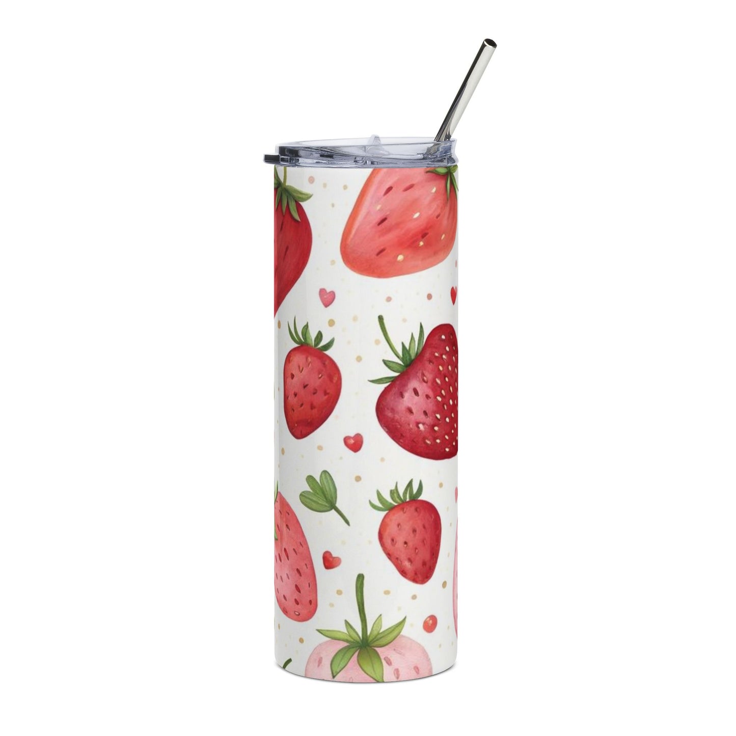 Strawberry Pattern 20oz Stainless Tumbler — Cute Fruit Water Bottle