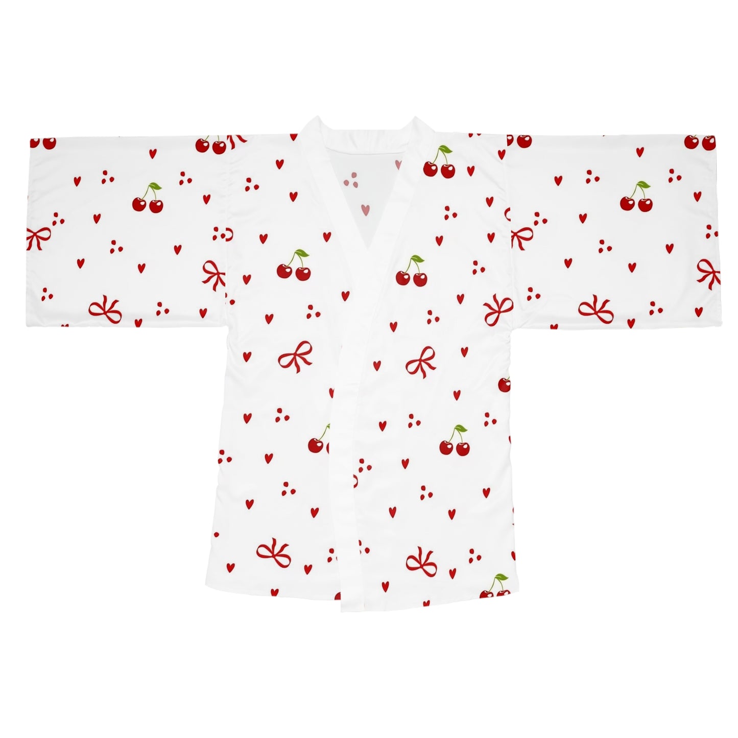 Cherry Heart Kimono Robe – Cute Cherry & Bow All-Over Print Nightwear for Women 🍒
