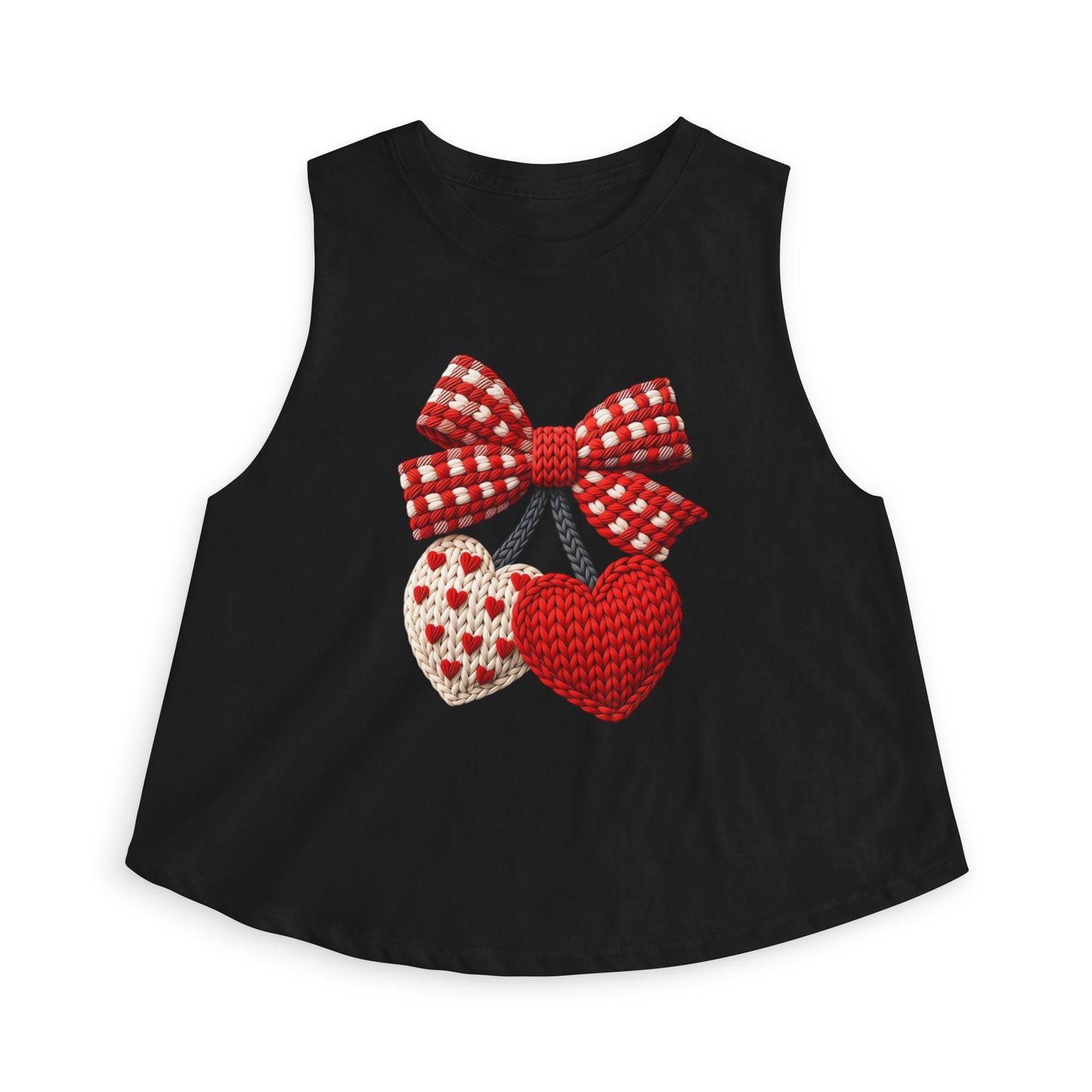 Crochet Heart Bow Crop Top — Cute Valentine's Knit Hearts Tank