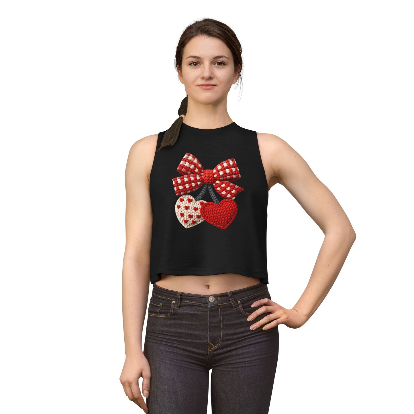 Crochet Heart Bow Crop Top — Cute Valentine's Knit Hearts Tank