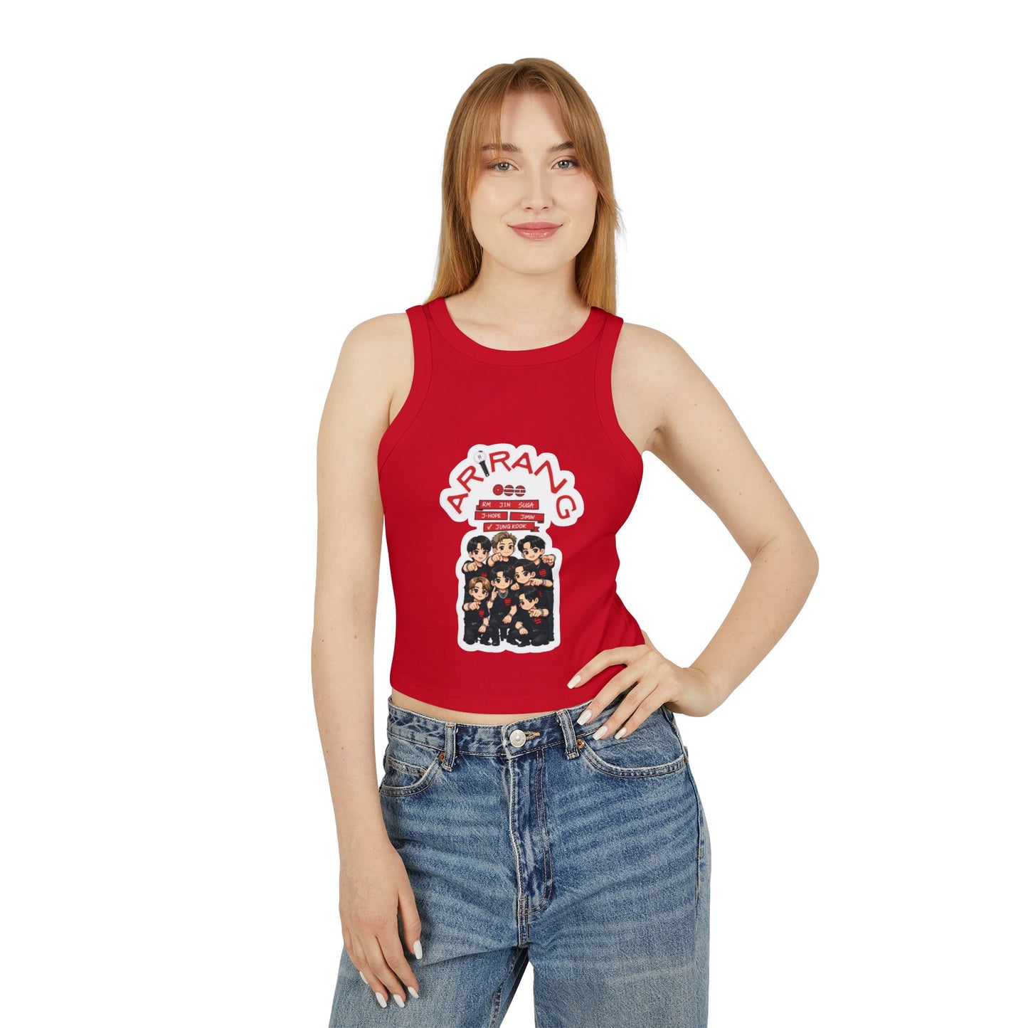 Arirang Graphic Racer Tank Top — K‑Pop Inspired Women's Crop Tank