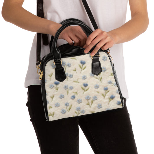 Floral Shoulder Handbag — Vintage Blue Blossom Pattern