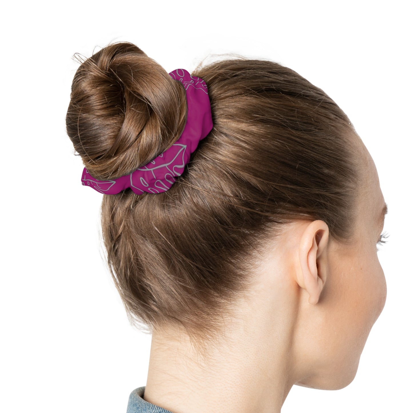 Pink Marble Scrunchie — Satin Hair Tie with Swirl Pattern