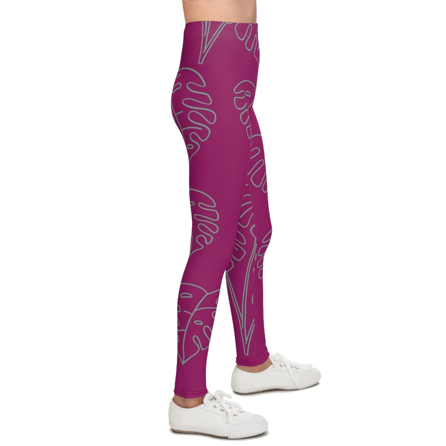 Kids Pink Monstera Leaf All-Over Print Leggings