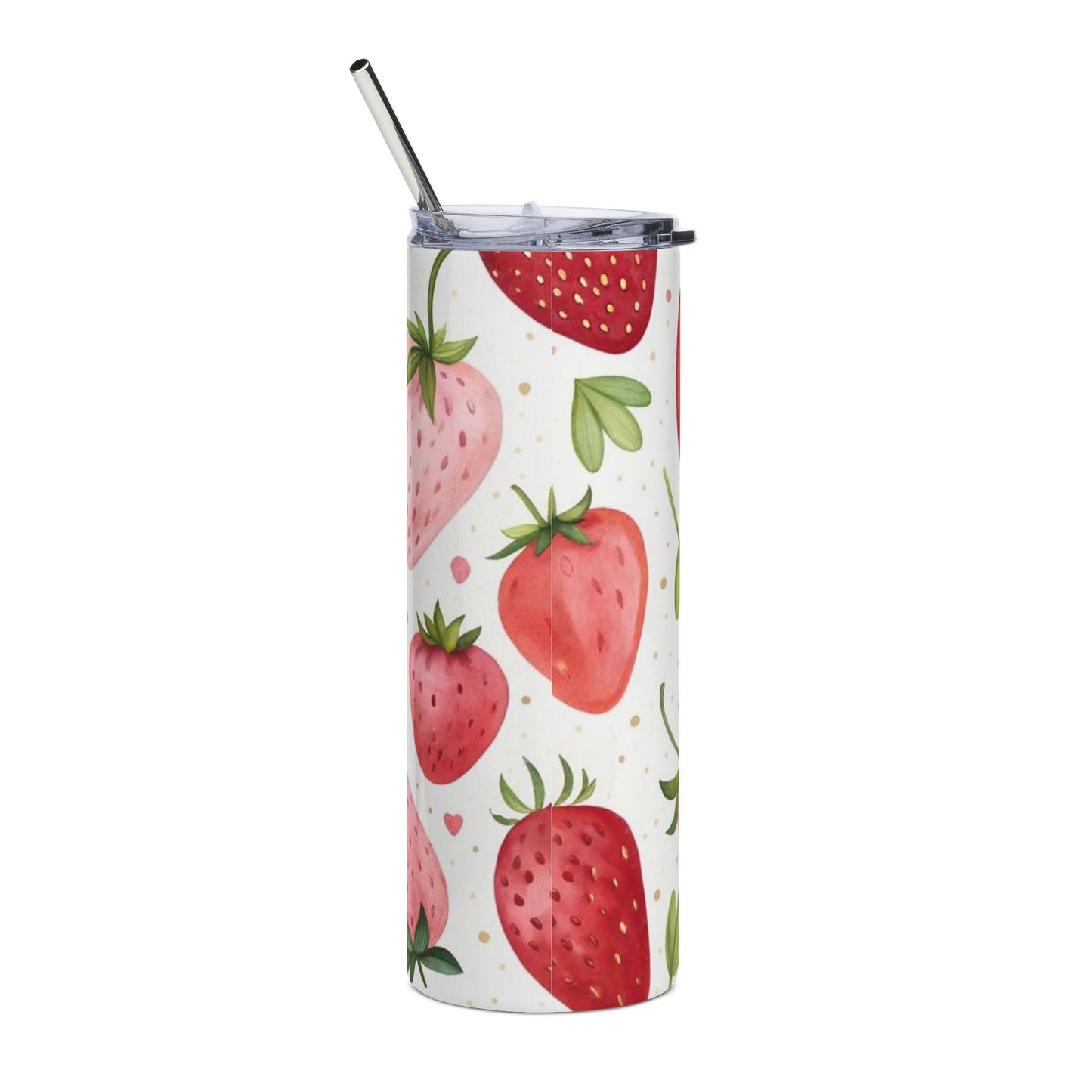 Strawberry Pattern 20oz Stainless Tumbler — Cute Fruit Water Bottle