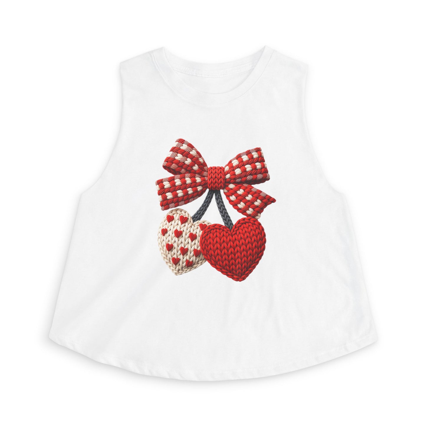 Crochet Heart Bow Crop Top — Cute Valentine's Knit Hearts Tank
