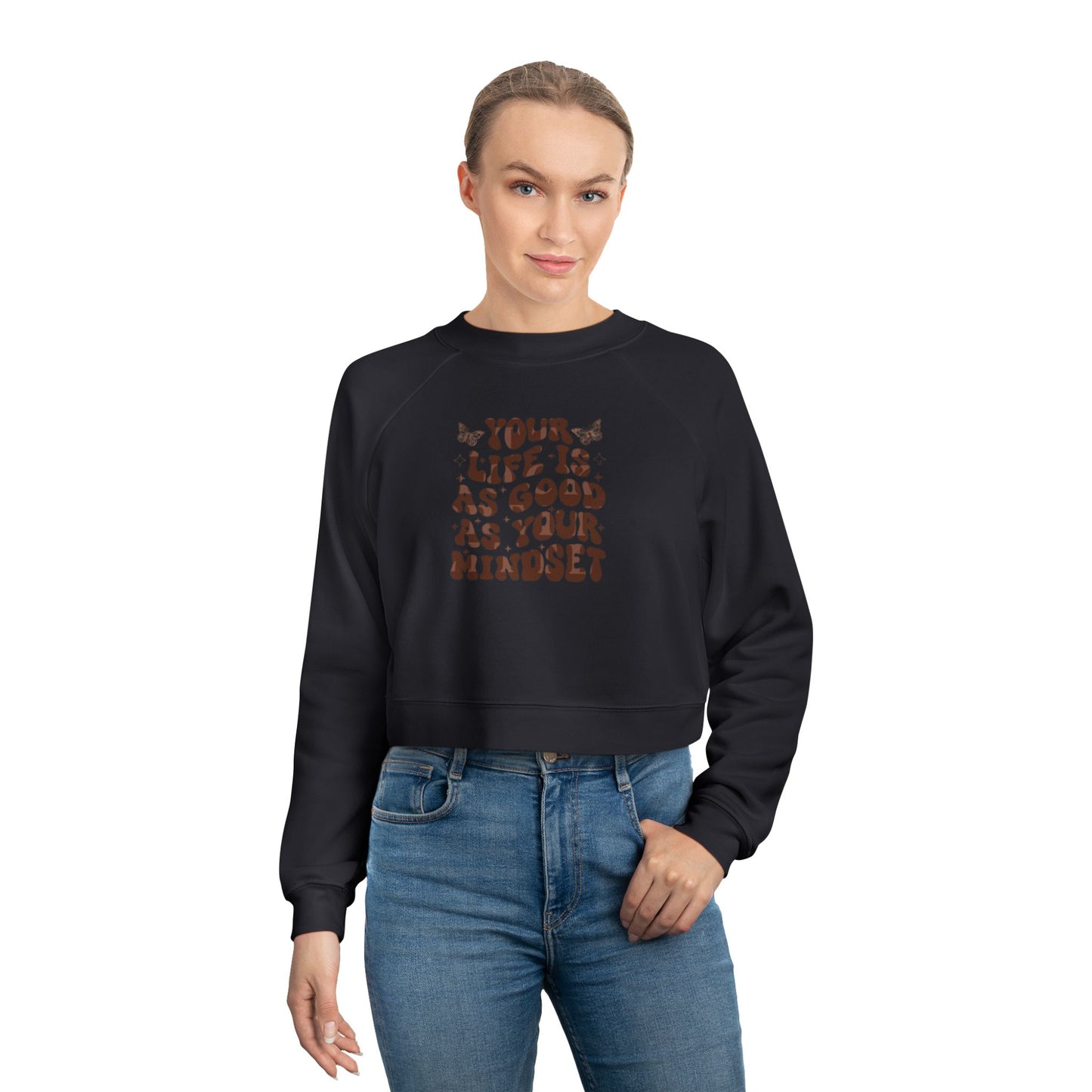 Cropped Pullover — "Your life Is As Good As Your Mindset" Retro Floral