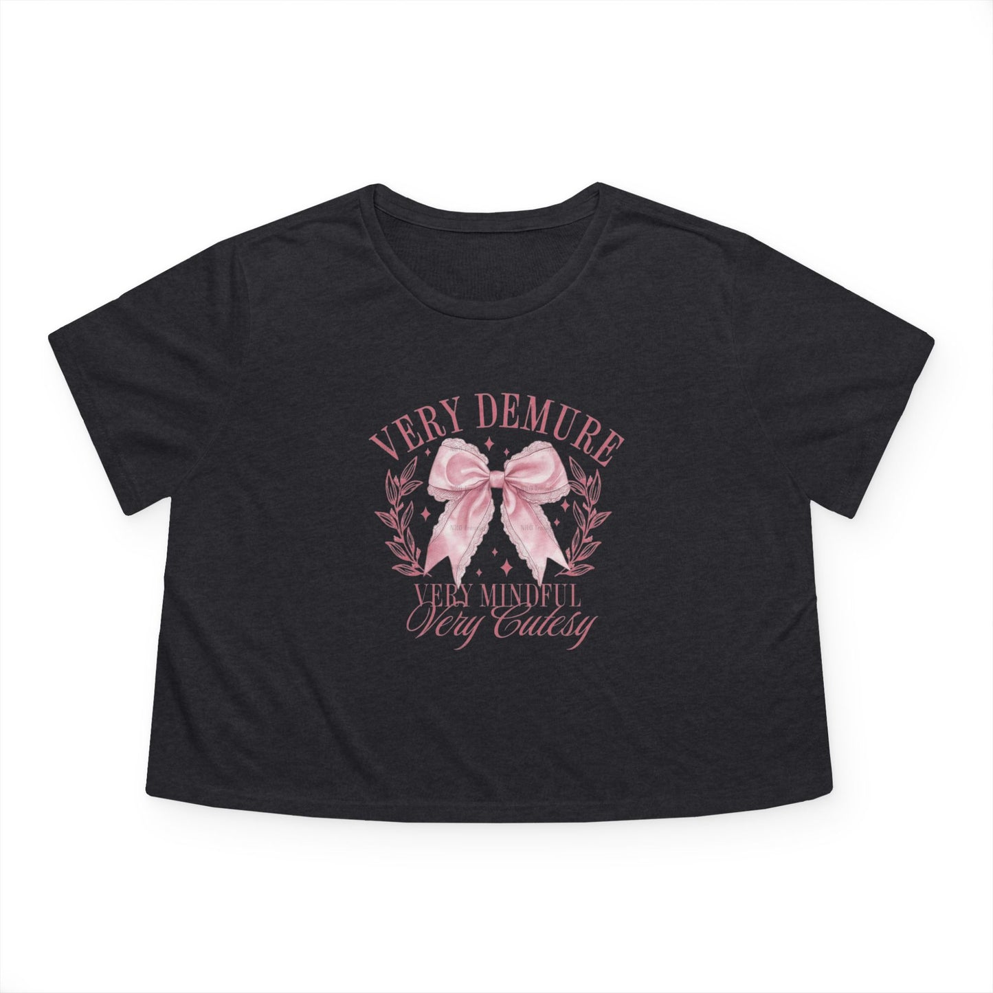 Demure Bow Cropped Tee — "Very Demure, Very Cute" Feminine Graphic Top