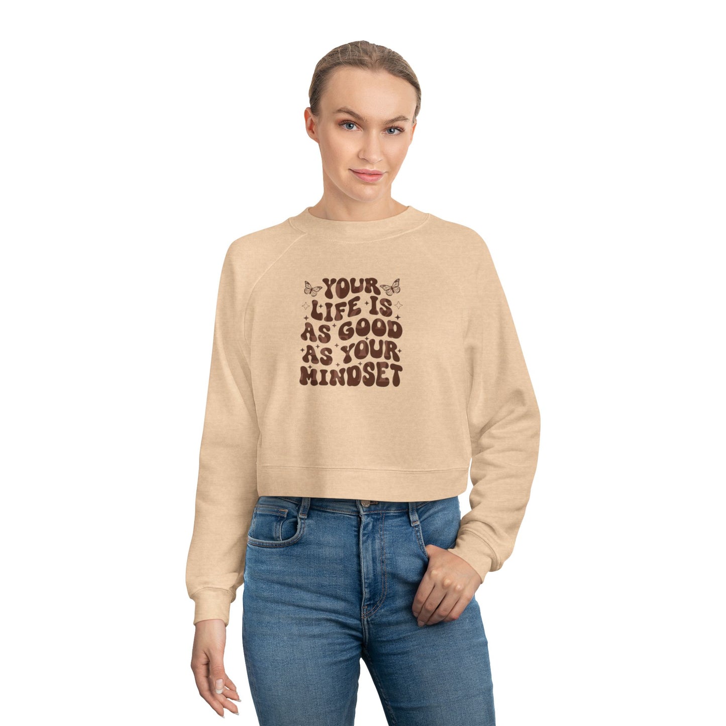 Cropped Pullover — "Your life Is As Good As Your Mindset" Retro Floral