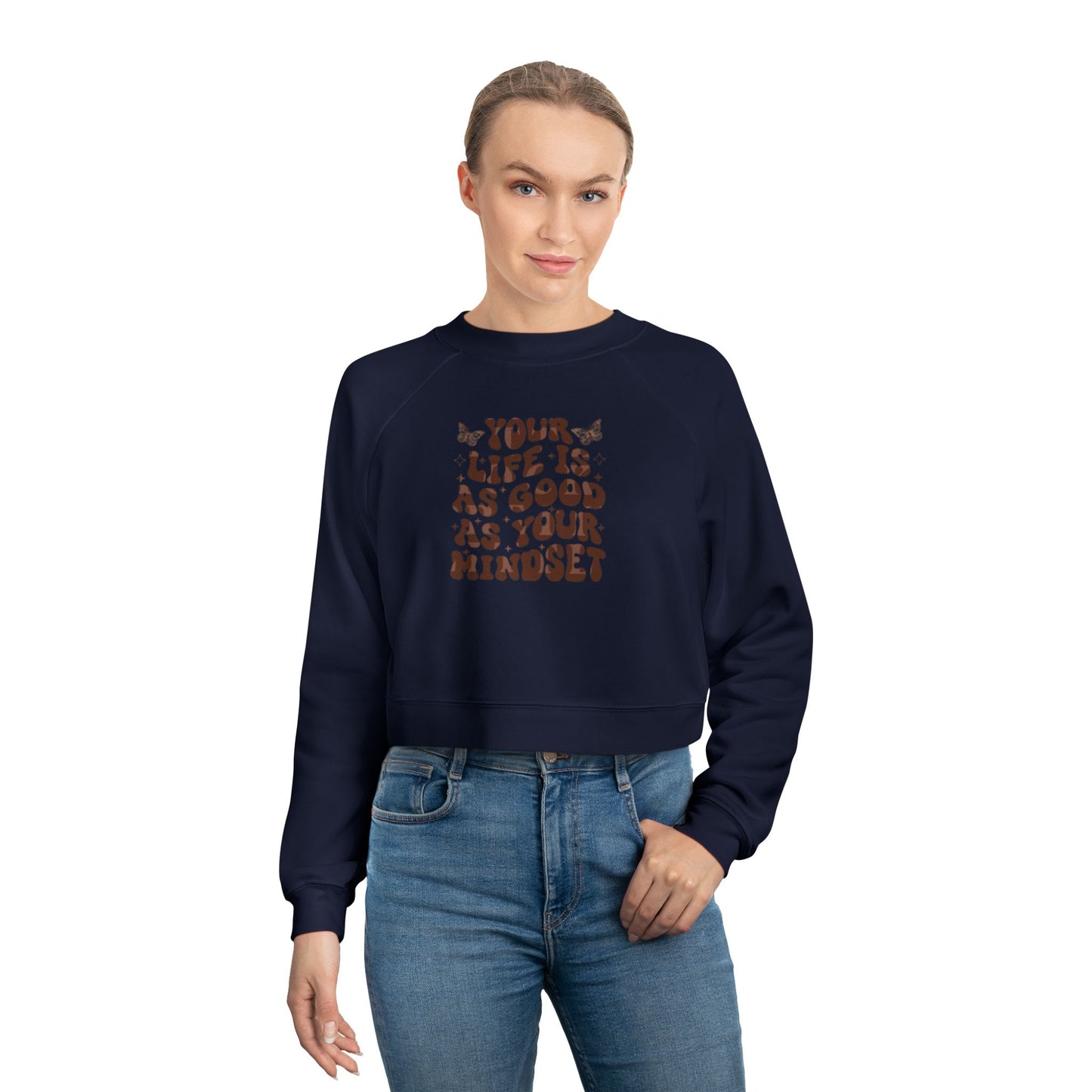 Cropped Pullover — "Your life Is As Good As Your Mindset" Retro Floral
