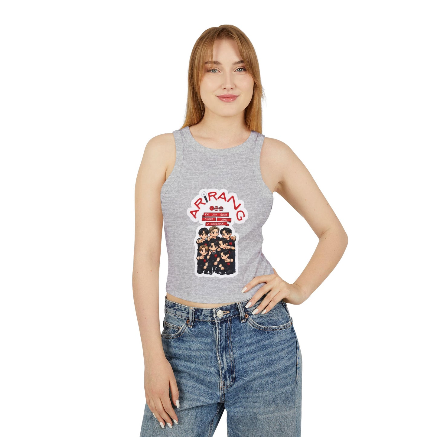 Arirang Graphic Racer Tank Top — K‑Pop Inspired Women's Crop Tank