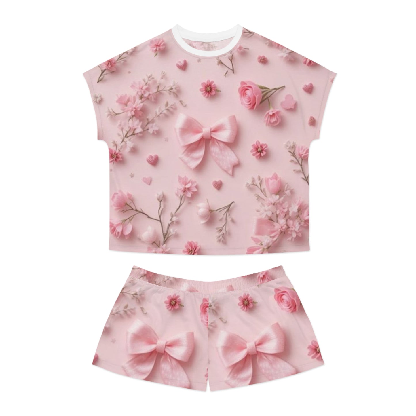 Pink Floral Bow Women's Pajama Set — Cute Short Sleepwear