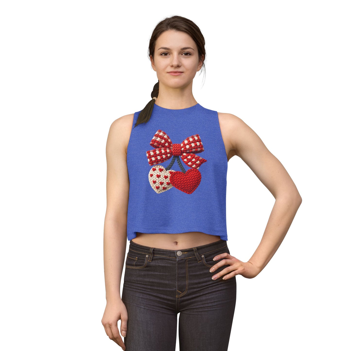Crochet Heart Bow Crop Top — Cute Valentine's Knit Hearts Tank