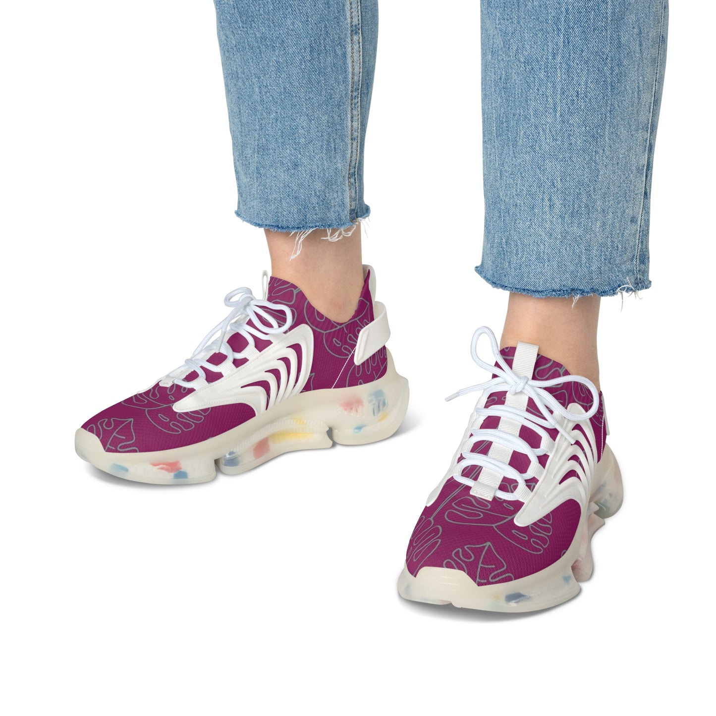 Women's Mesh Sneakers — Lightweight Breathable Running Shoes with Abstract Pink Pattern
