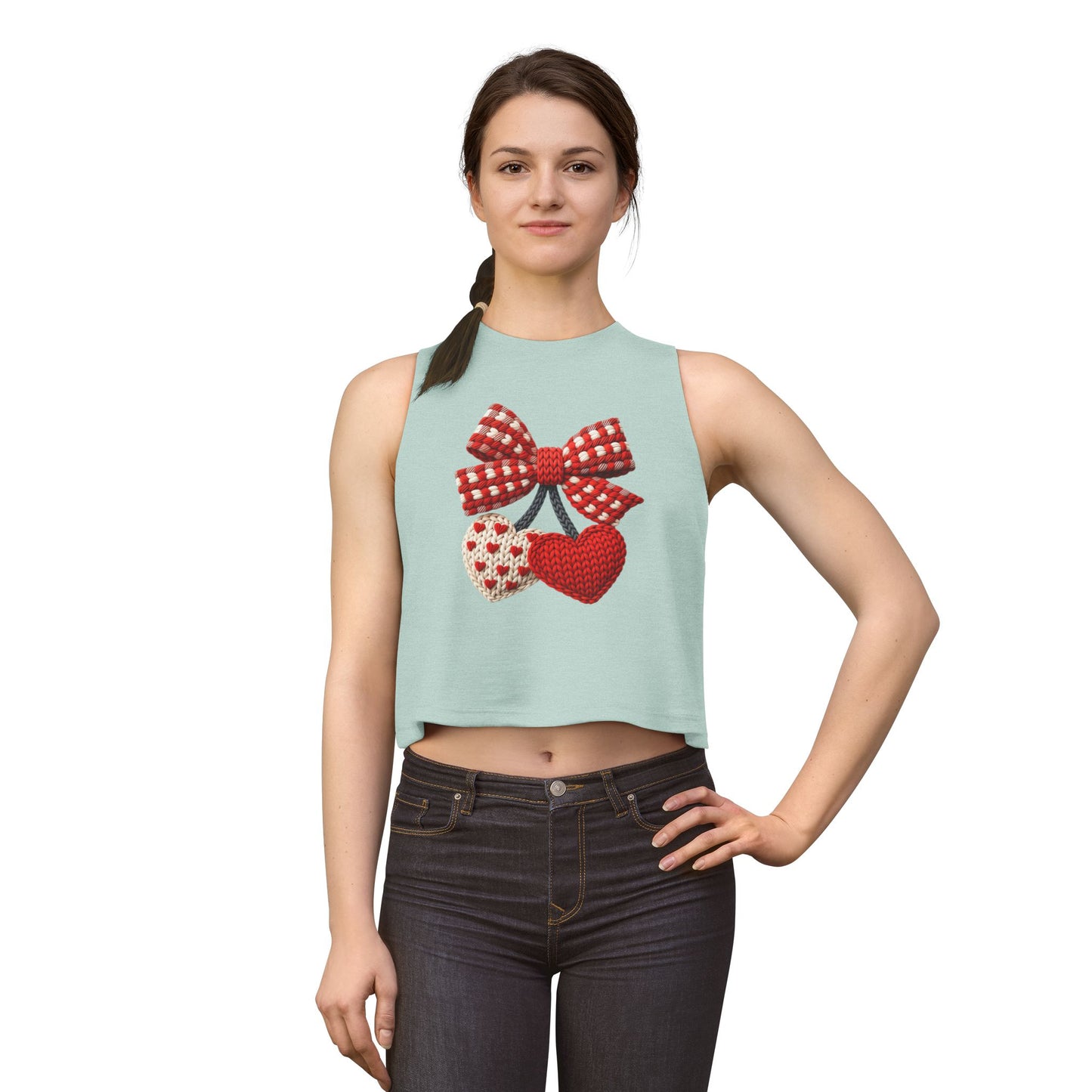 Crochet Heart Bow Crop Top — Cute Valentine's Knit Hearts Tank