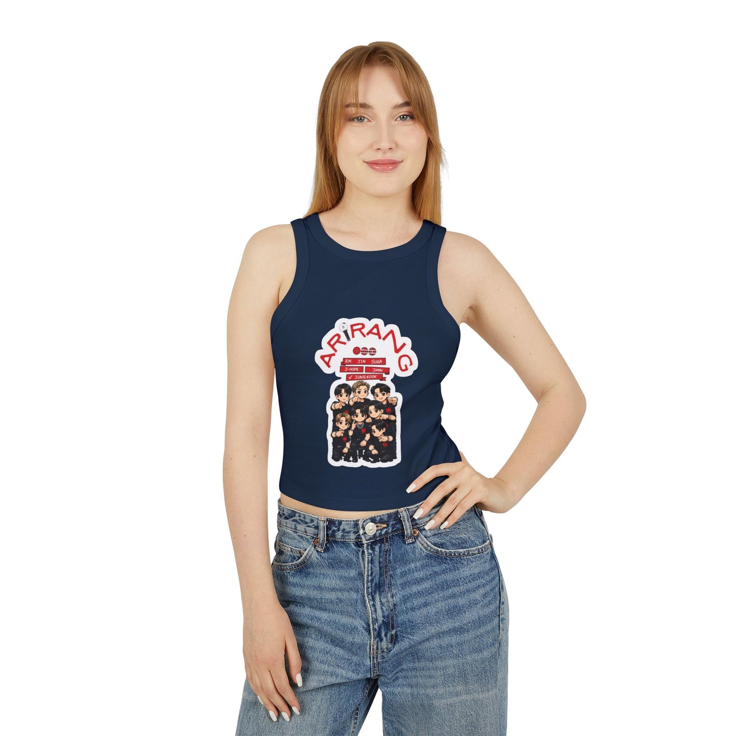 Arirang Graphic Racer Tank Top — K‑Pop Inspired Women's Crop Tank