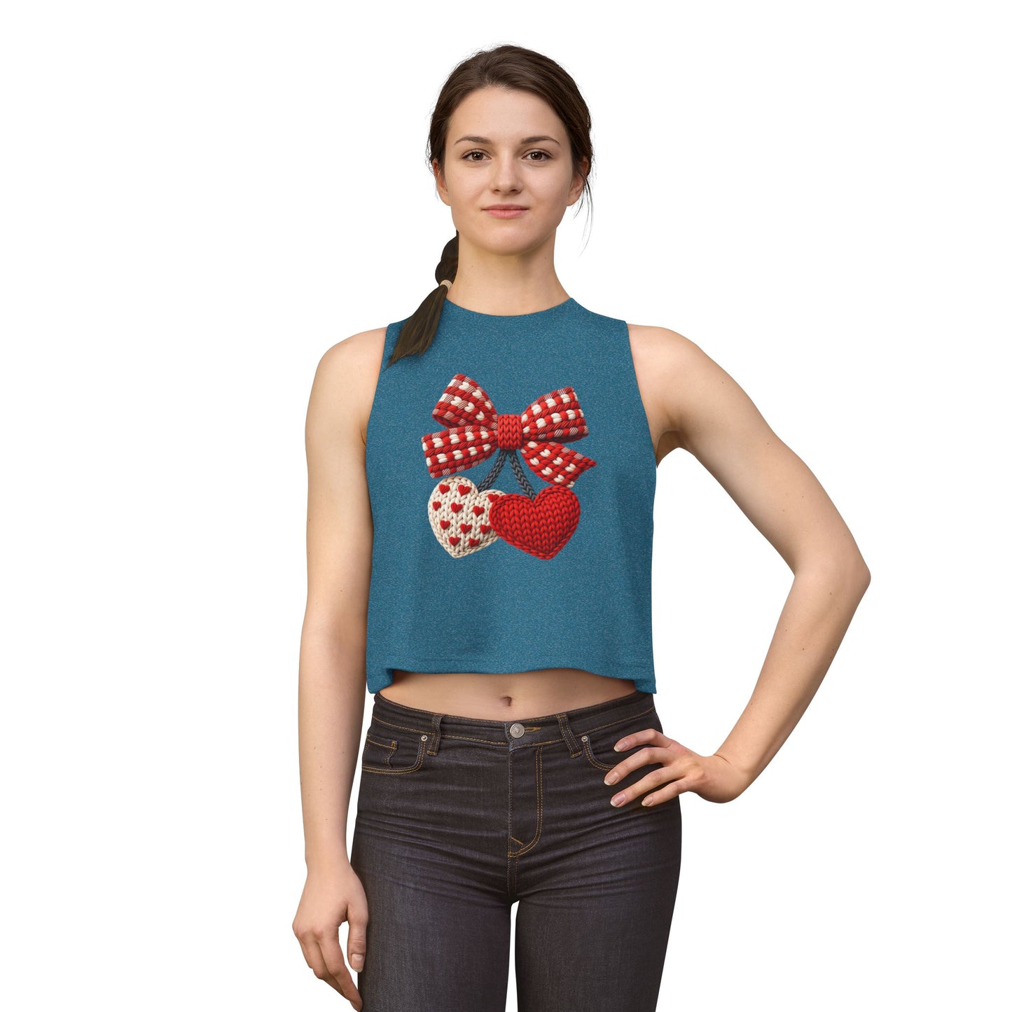 Crochet Heart Bow Crop Top — Cute Valentine's Knit Hearts Tank