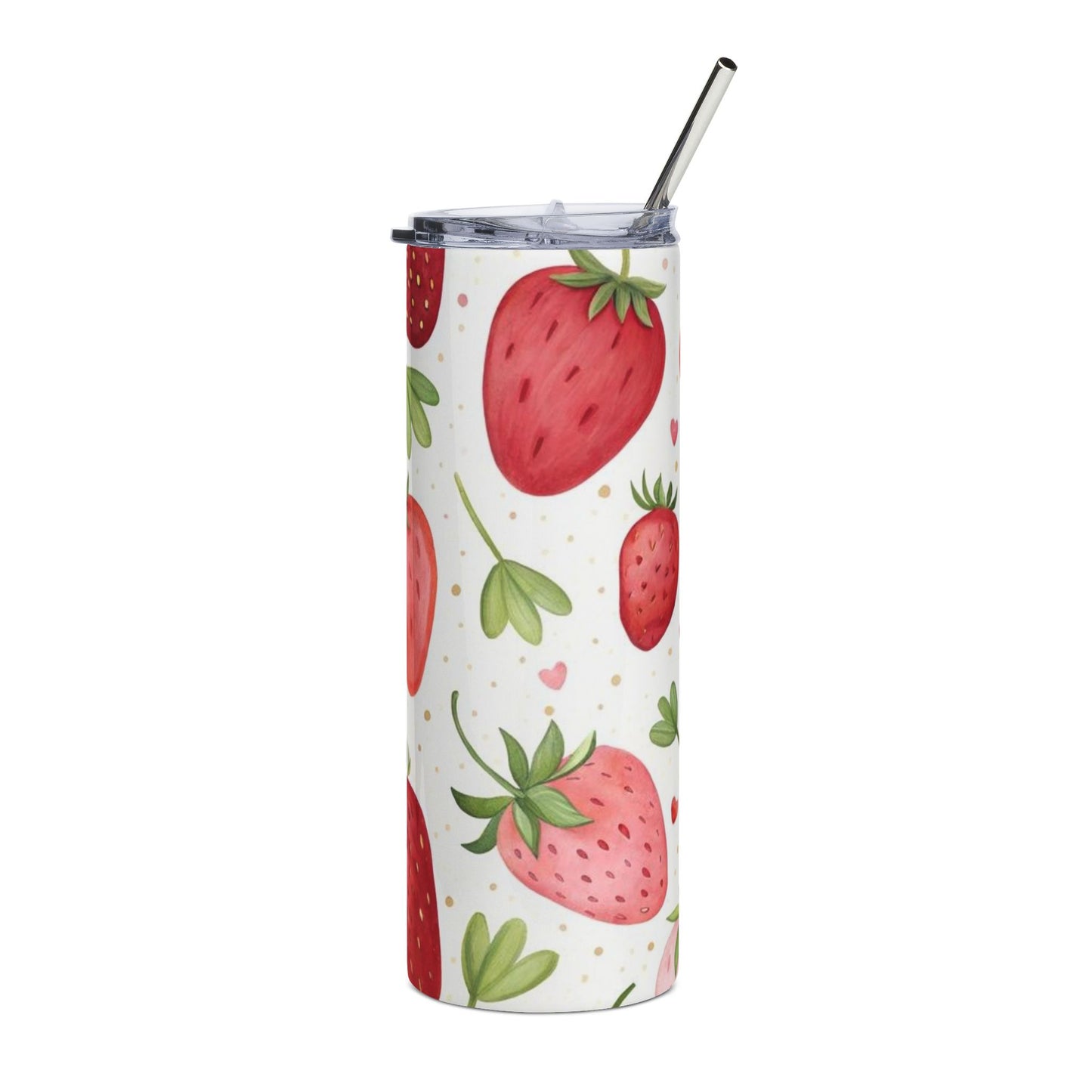 Strawberry Pattern 20oz Stainless Tumbler — Cute Fruit Water Bottle