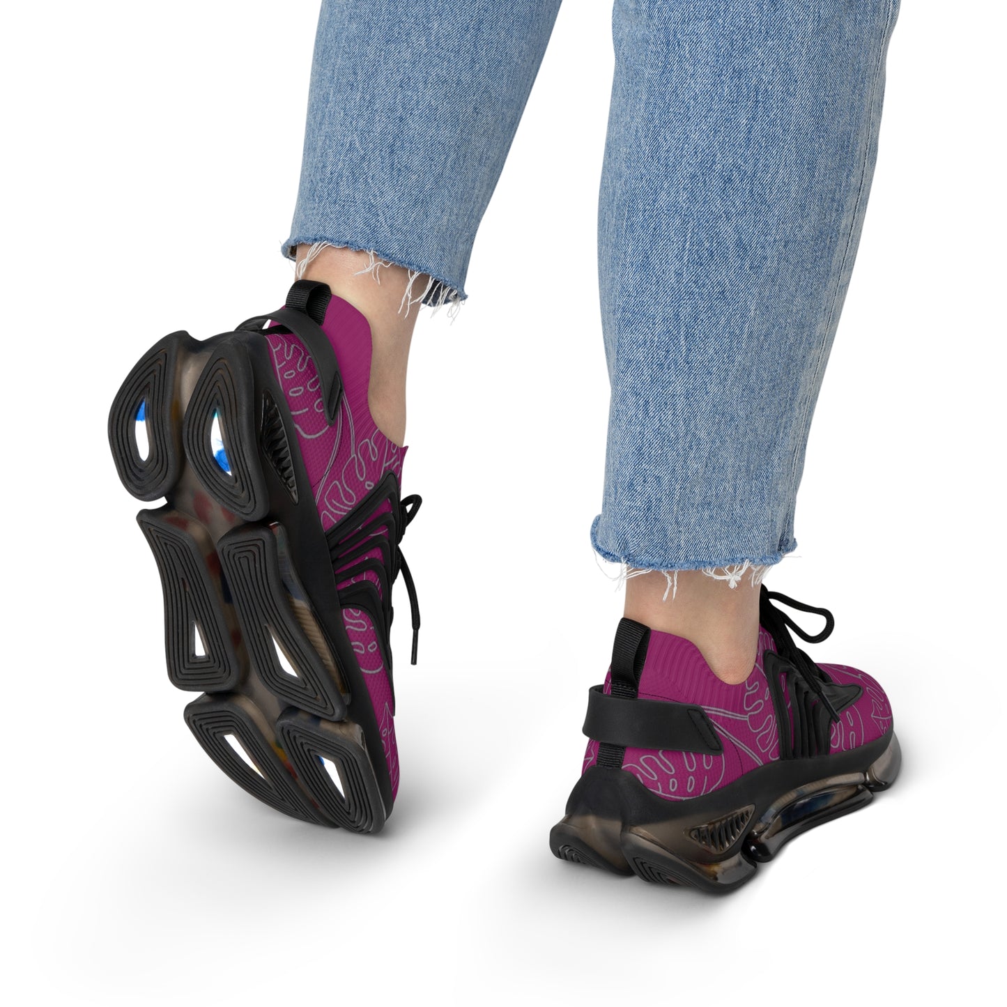 Women's Mesh Sneakers — Lightweight Breathable Running Shoes with Abstract Pink Pattern