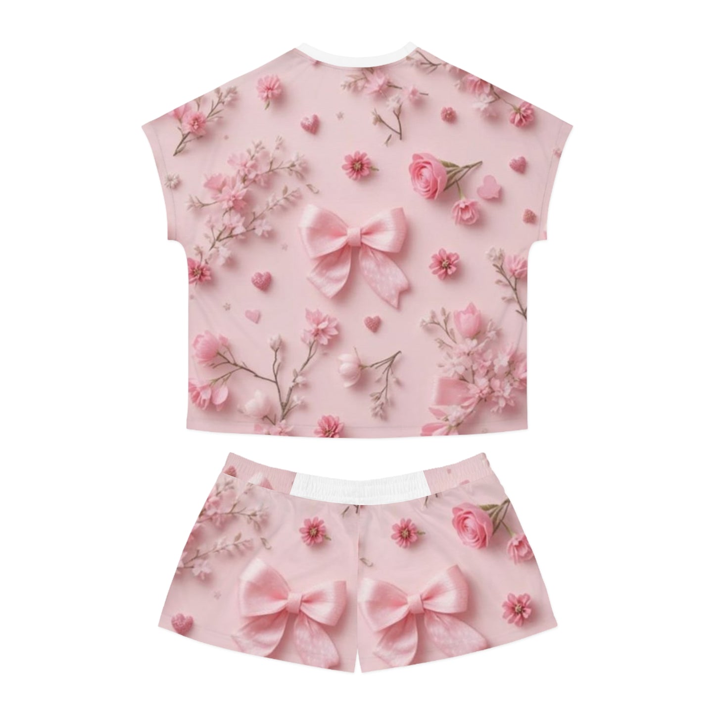 Pink Floral Bow Women's Pajama Set — Cute Short Sleepwear