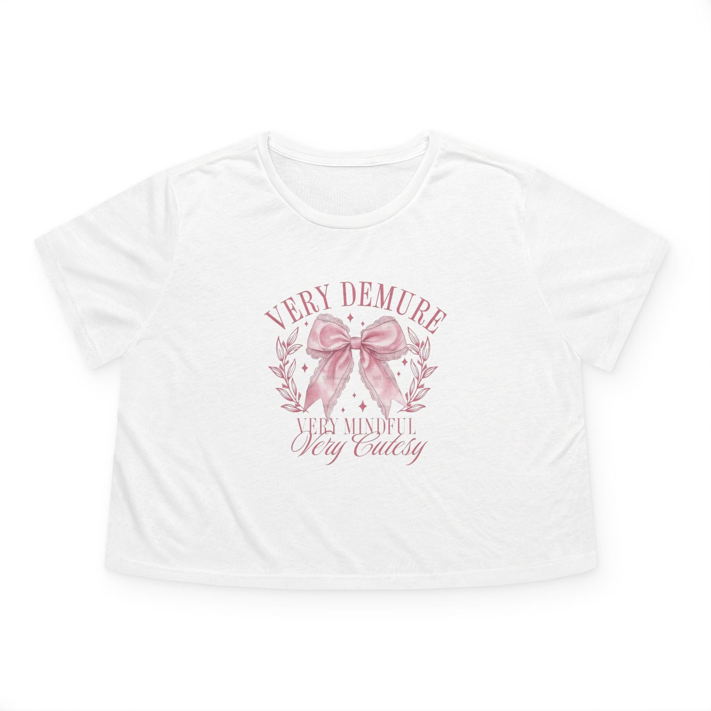 Demure Bow Cropped Tee — "Very Demure, Very Cute" Feminine Graphic Top