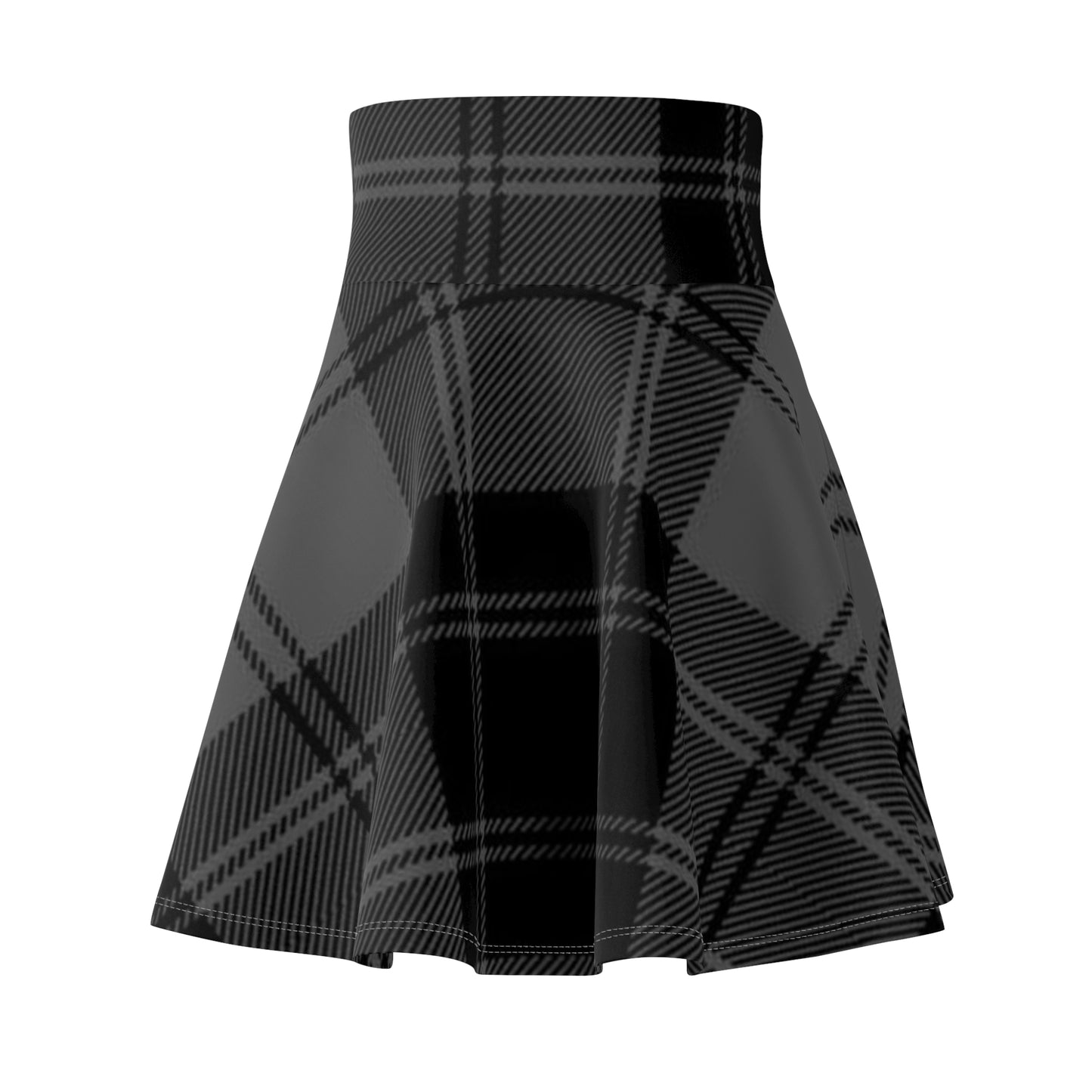 Black Plaid Skater Skirt — Women's AOP Gothic Plaid Flared Skirt