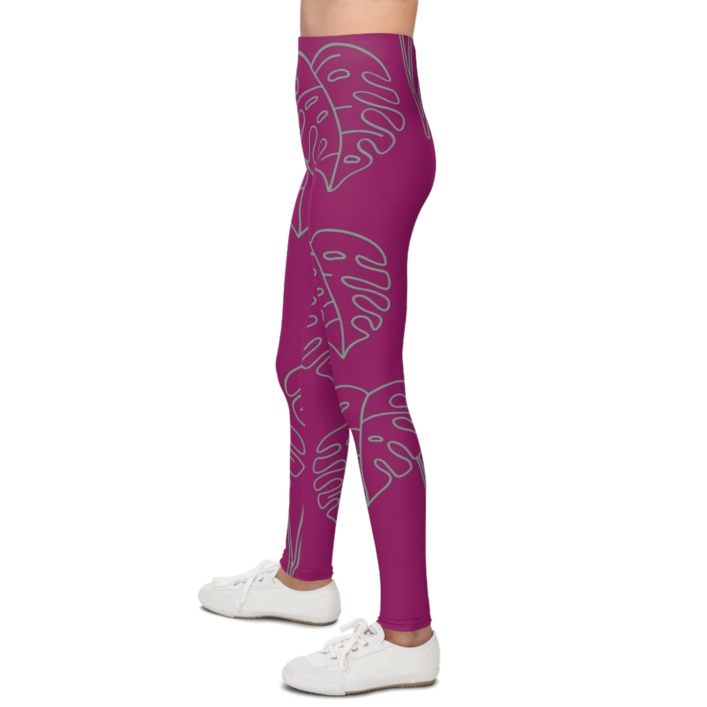 Kids Pink Monstera Leaf All-Over Print Leggings