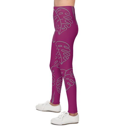 Kids Pink Monstera Leaf All-Over Print Leggings