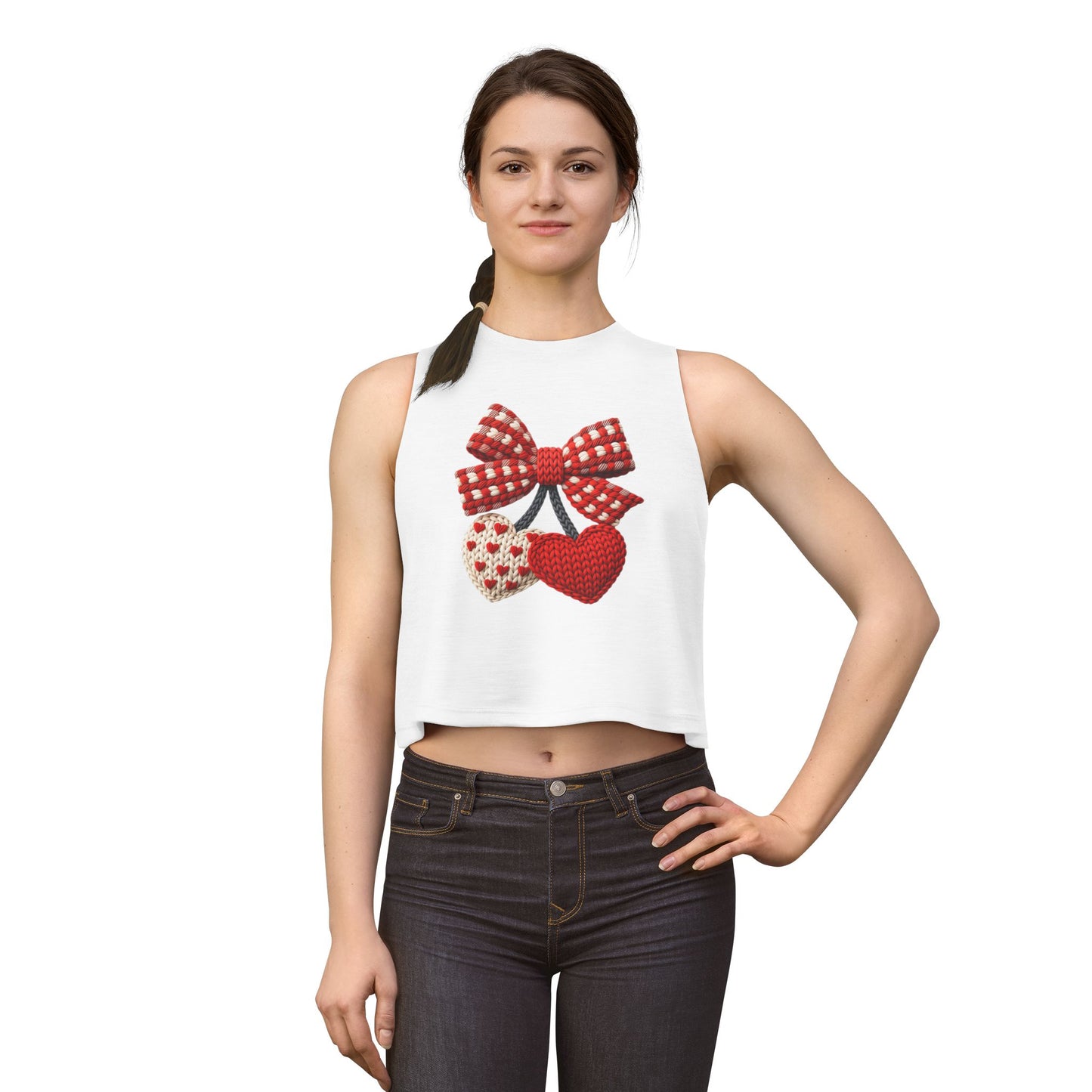 Crochet Heart Bow Crop Top — Cute Valentine's Knit Hearts Tank