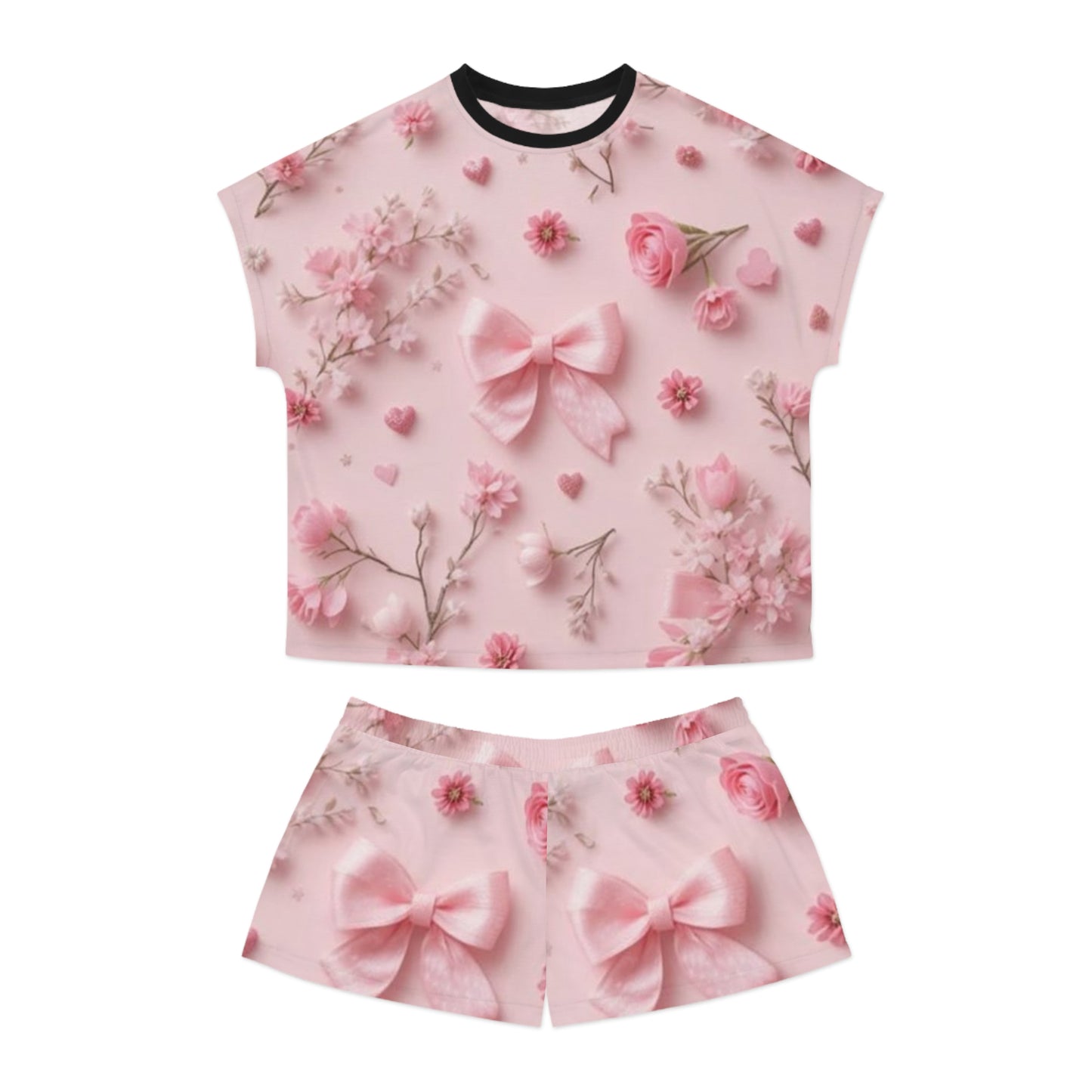 Pink Floral Bow Women's Pajama Set — Cute Short Sleepwear
