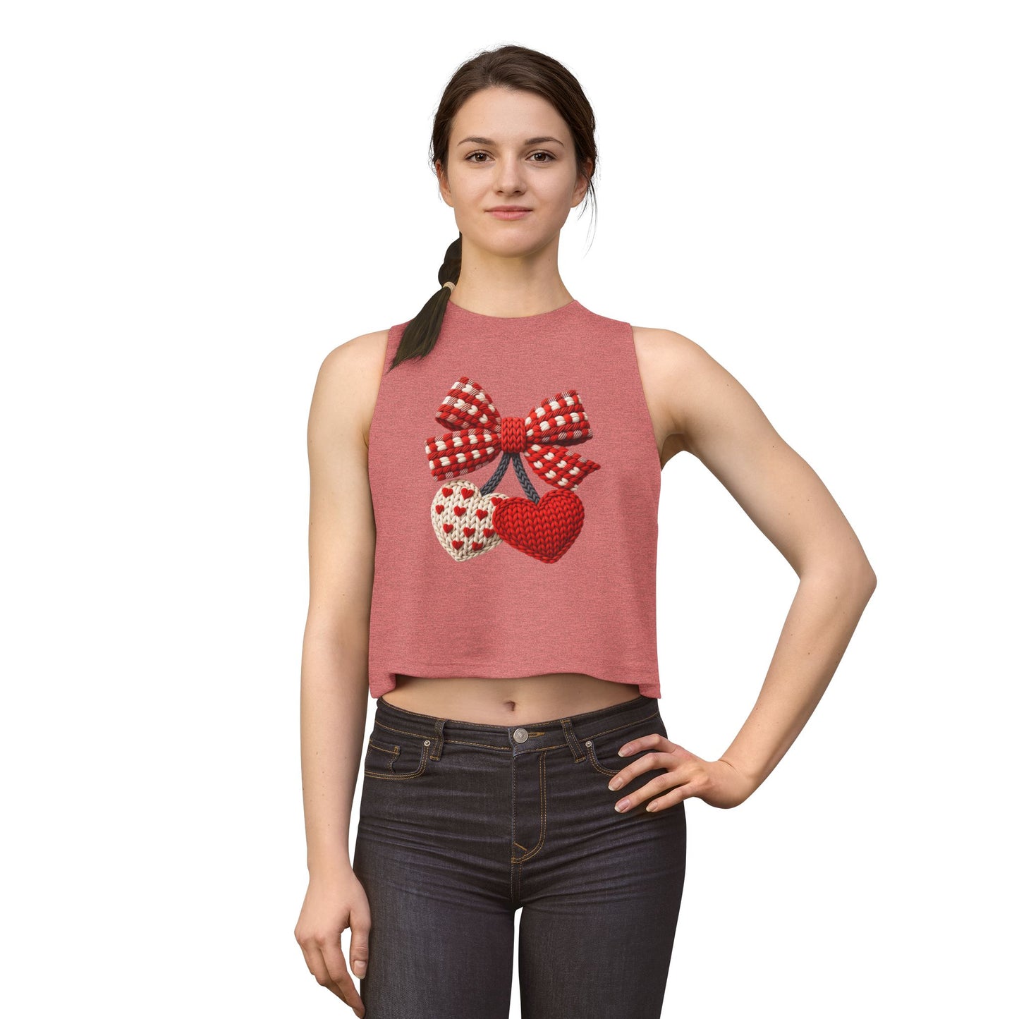 Crochet Heart Bow Crop Top — Cute Valentine's Knit Hearts Tank