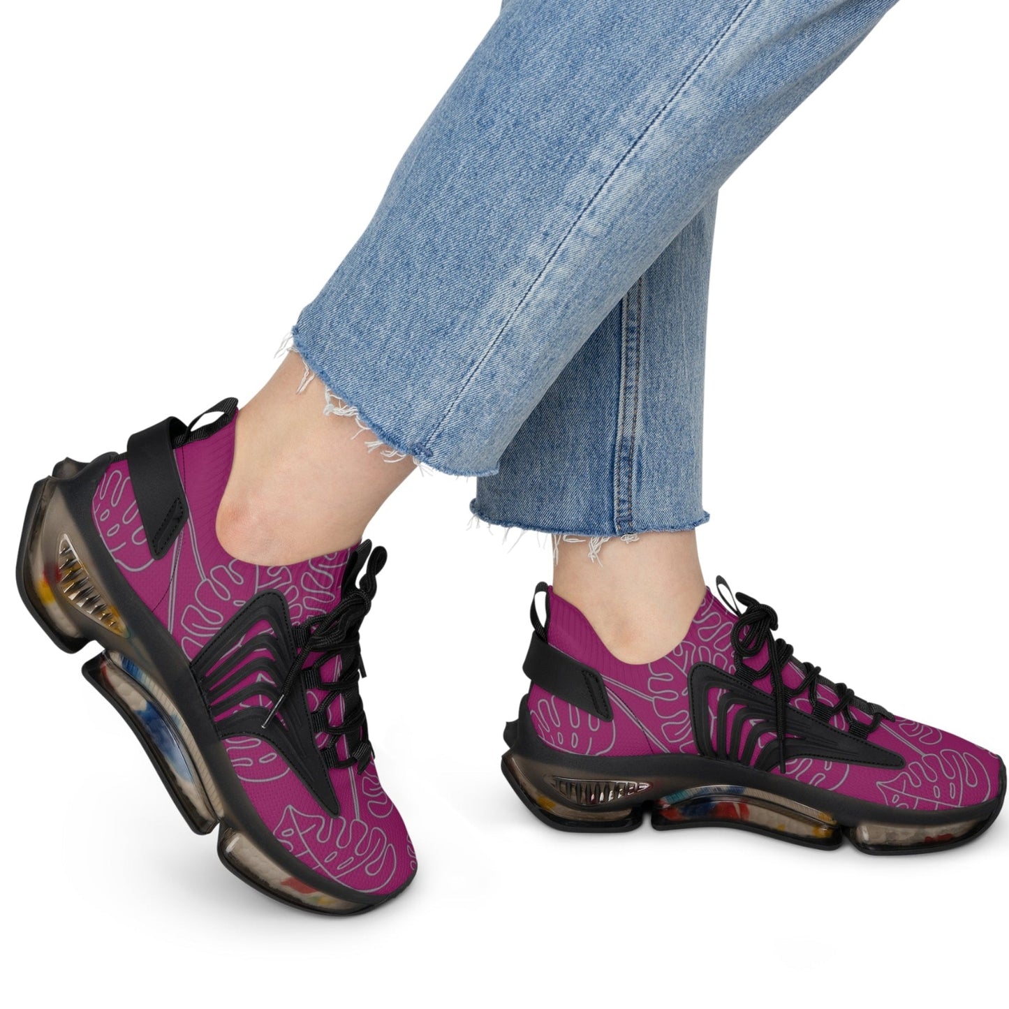 Women's Mesh Sneakers — Lightweight Breathable Running Shoes with Abstract Pink Pattern