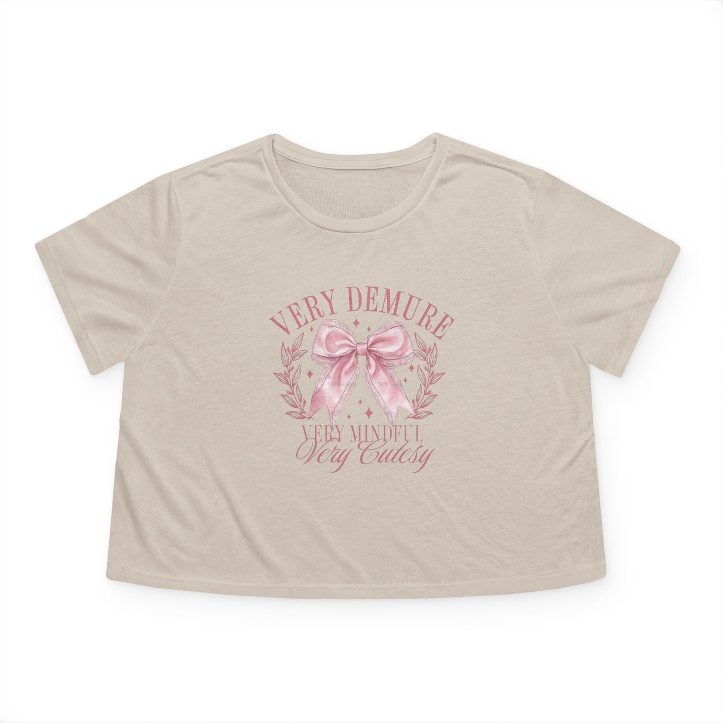 Demure Bow Cropped Tee — "Very Demure, Very Cute" Feminine Graphic Top