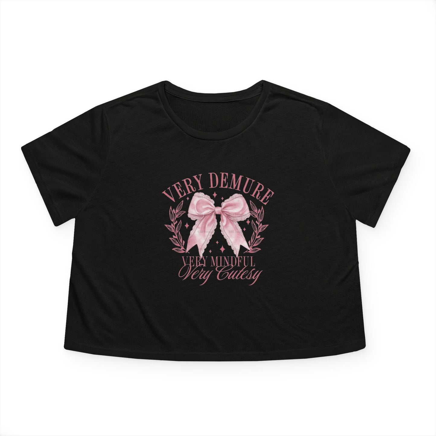 Demure Bow Cropped Tee — "Very Demure, Very Cute" Feminine Graphic Top