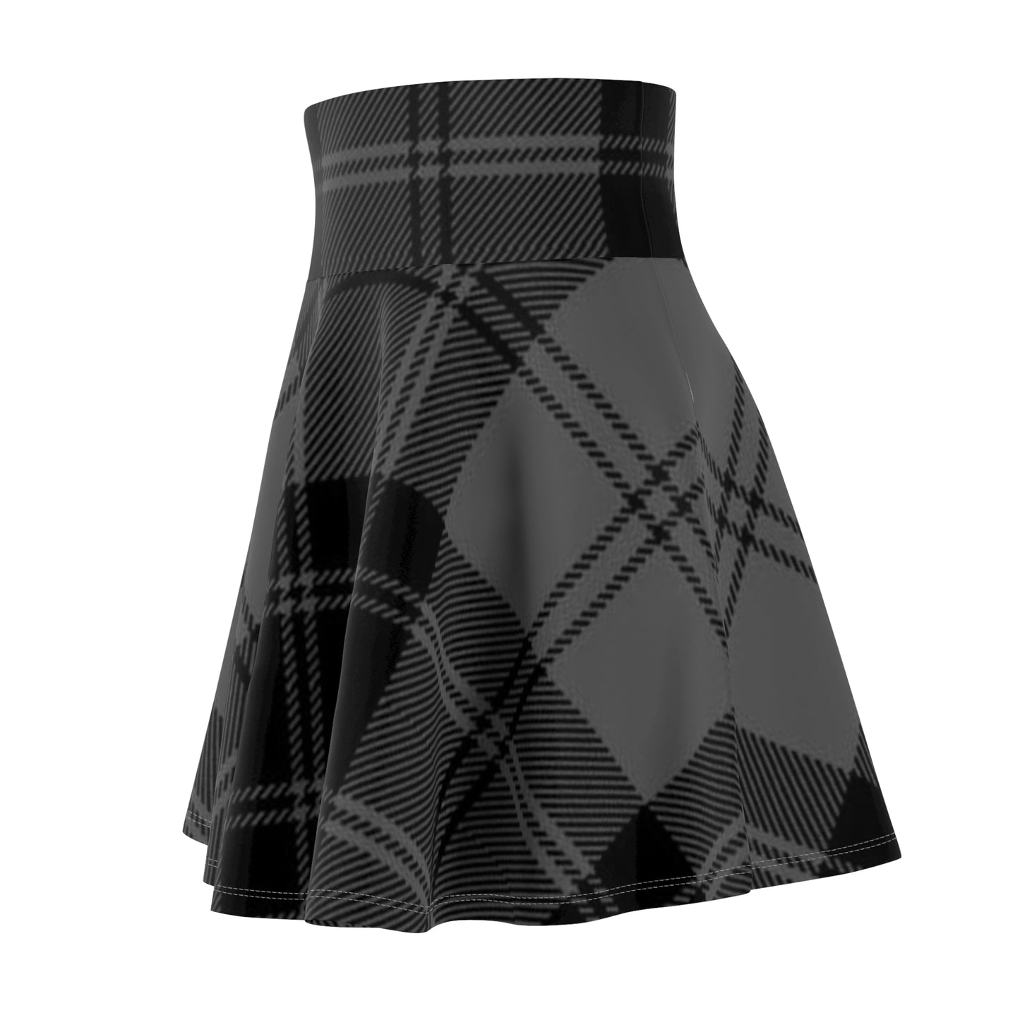 Black Plaid Skater Skirt — Women's AOP Gothic Plaid Flared Skirt