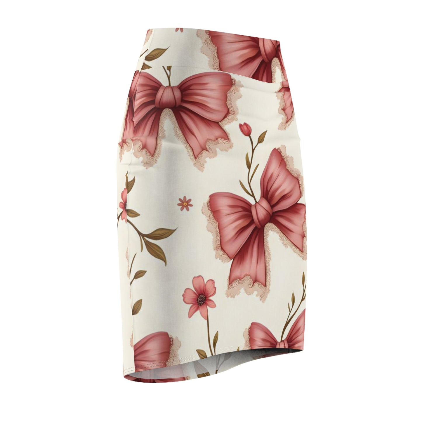 Floral Bow Pencil Skirt — Pink Ribbon Print