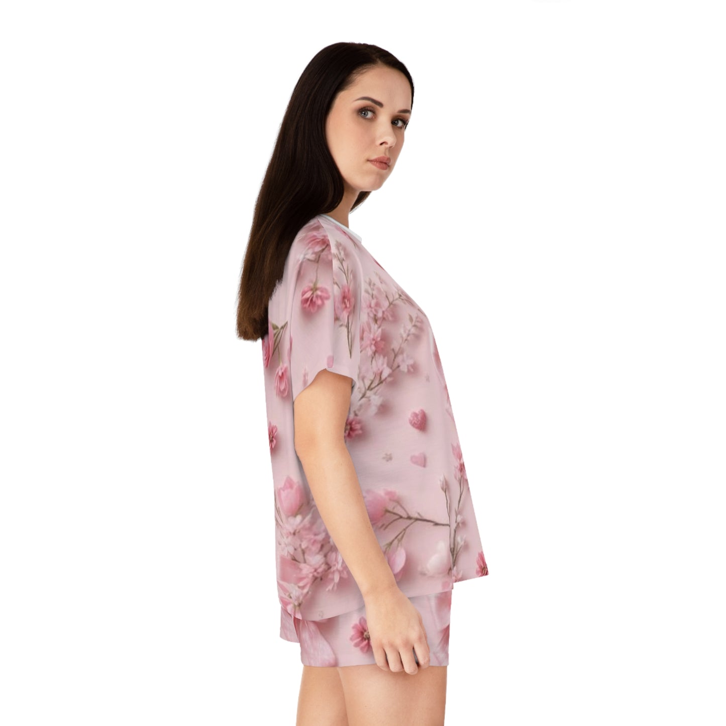 Pink Floral Bow Women's Pajama Set — Cute Short Sleepwear