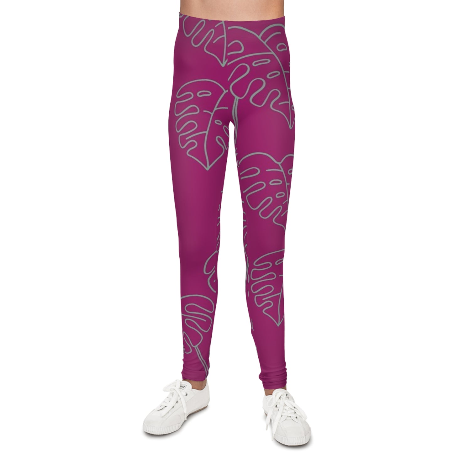 Kids Pink Monstera Leaf All-Over Print Leggings