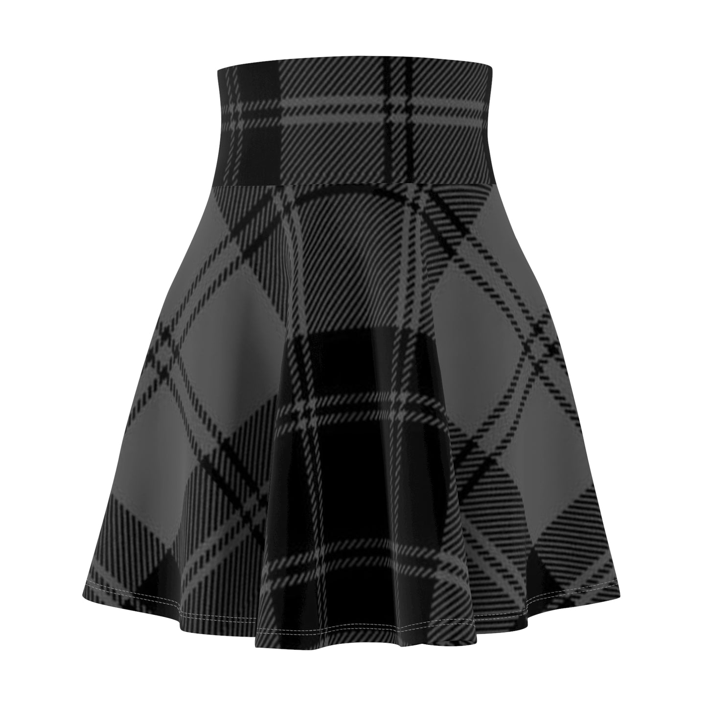 Black Plaid Skater Skirt — Women's AOP Gothic Plaid Flared Skirt